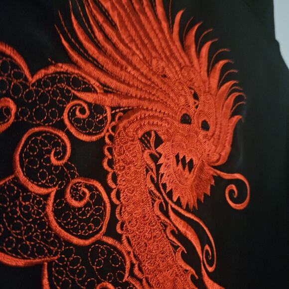 Silk Vintage Black & Red Dragon Kimono Style Long Sleeve Top S Vietnam Minh Than - Picture 12 of 12